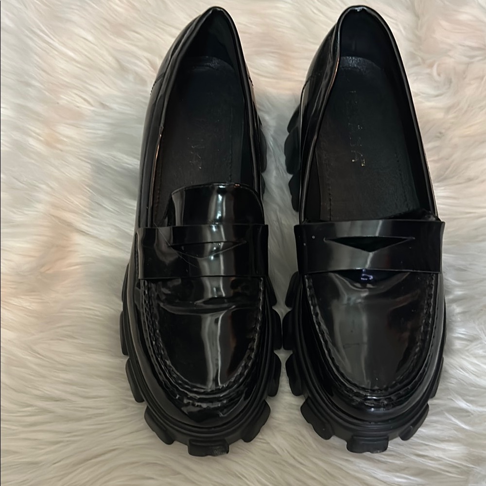 Black Patent Chunky Lug Sole Loafers